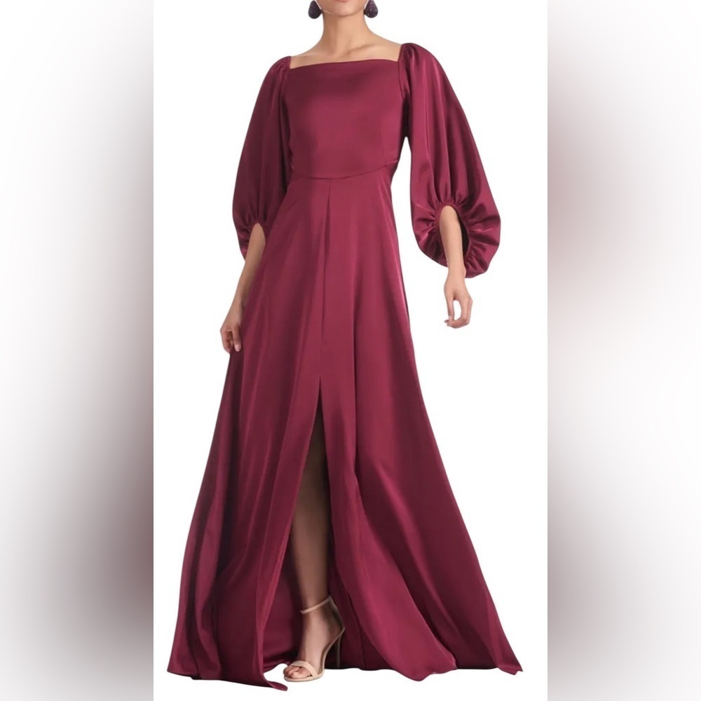 Sachin & Babi NWT Bryant Gown Burgundy Garnet Size 4 Balloon Sleeve Slit Dress